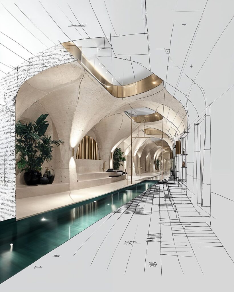 Ai Design of a hotel pool